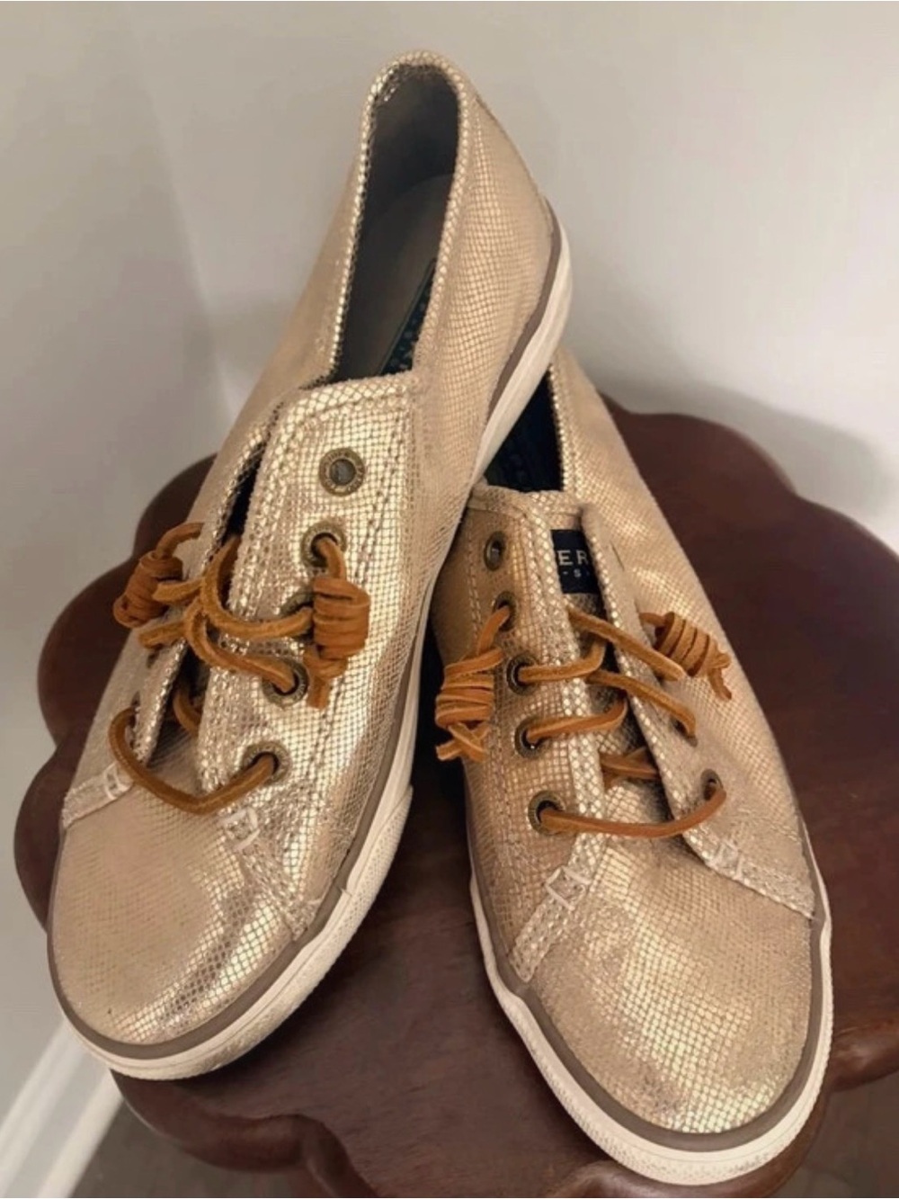 Sperry Metallic Gold Lace-Up Slip-On Sneakers